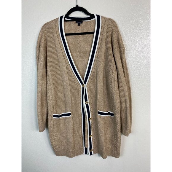 Talbots Womens‎ Cardigan Sweater size Large Brown cable Knit Preppy Nautical - Picture 14 of 16